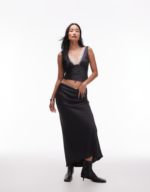 NIA Celia lace trimmed silk-look top in black, 2 of 4
