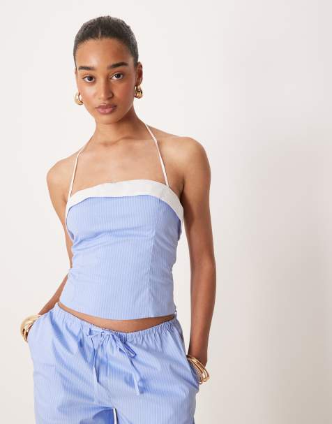 Nia cherry fitted cami top co-ord in chambray blue - view 1