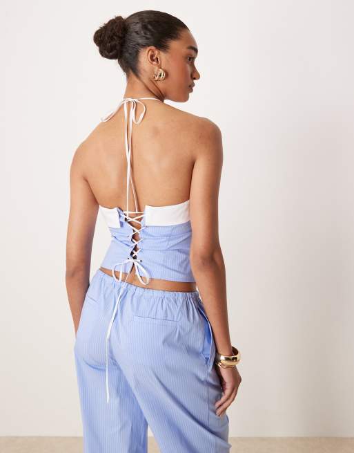 Nia Cherry fitted cami top in chambray blue (part of a set), 4 of 4