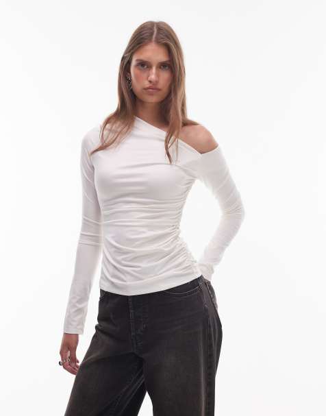 NIA Cleo long sleeve slinky top in vanilla - view 1