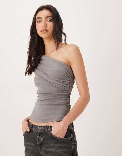 NIA coldwater one shoulder ruched top in grey - view 1