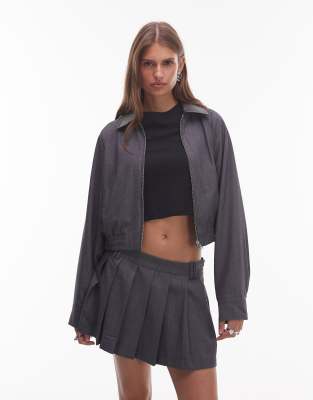 Nia Daniel Cropped Bomber Jacket With Collar In Gray