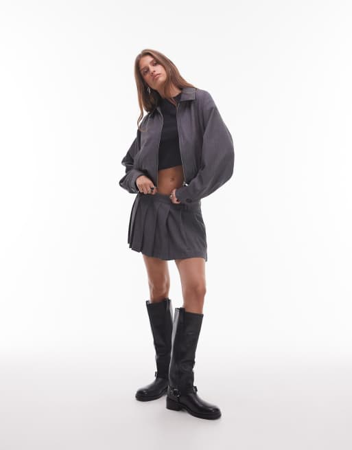 NIA Daniel cropped bomber jacket with collar in charcoal, 2 of 4