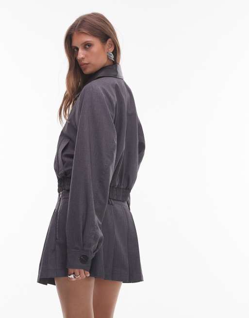 NIA Daniel cropped bomber jacket with collar in charcoal, 4 of 4
