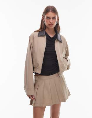 Nia Daniel Cropped Bomber Jacket With Collar In Neutral