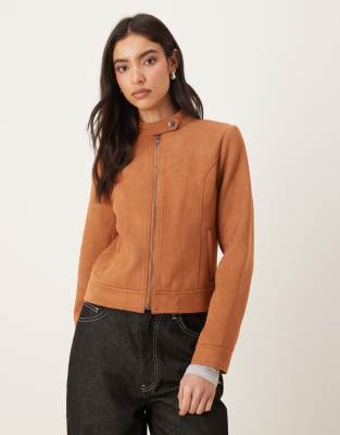 Nia Effie Moto Faux Suede Jacket In Brown