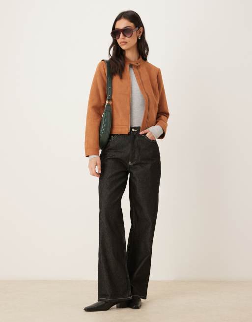 NIA Effie Moto faux suede jacket in tan, 2 of 4