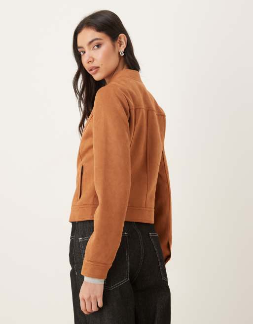 NIA Effie Moto faux suede jacket in tan, 3 of 4
