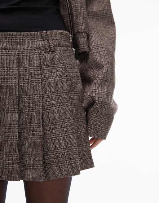 Nia fennel herringbone pleated skort co-ord in brown, 2 of 5
