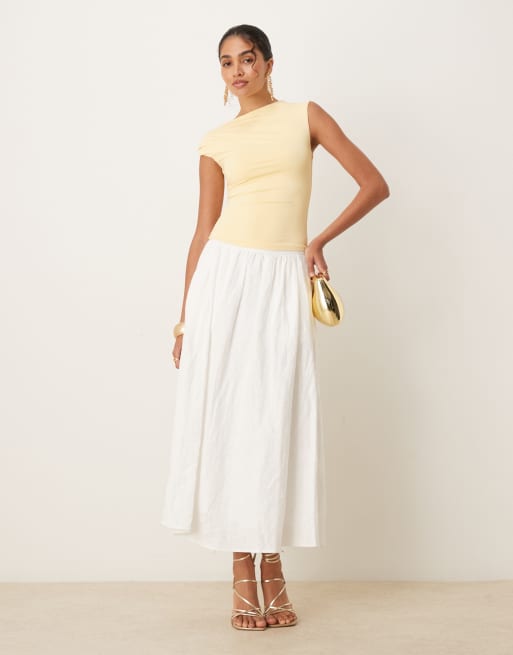 Nia fraise one-shoulder slinky top in butter, 4 of 4