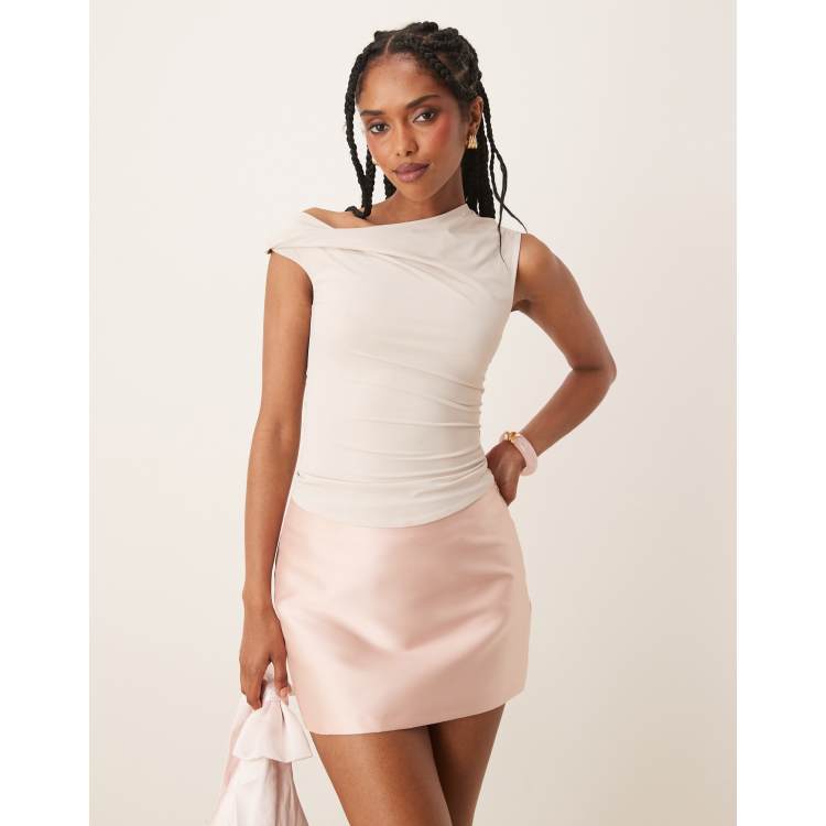 Nia fraise one-shoulder slinky top in stone | ASOS