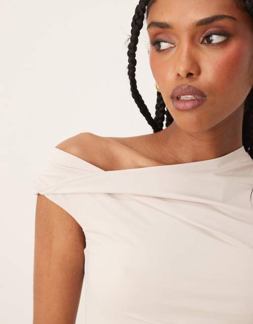 Nia fraise one-shoulder slinky top in stone, 2 of 4