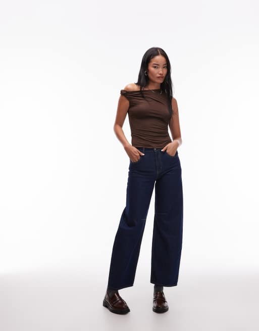 NIA Fraise slinky twist off shoulder top in espresso, 2 of 4
