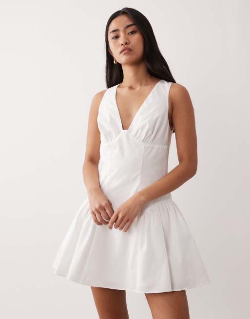 NIA Highland v-neck mini dress in white , 3 of 4