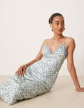 [Nia] Nia Jasmine ditsy print satin midaxi cami dress in light blue-Neutral S IVORY