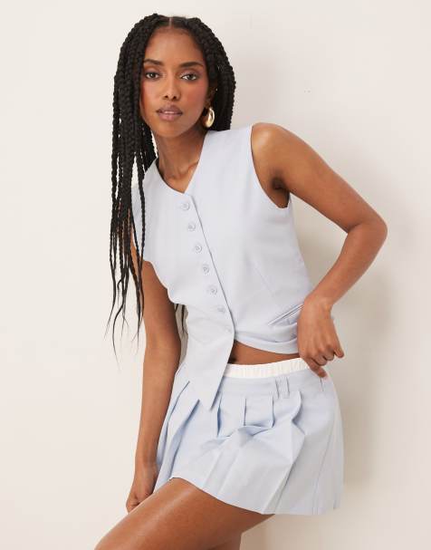Nia johanna button through waistcoat top in sky