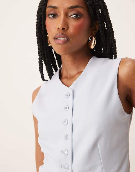 Nia johanna button up vest top in sky, 3 of 4