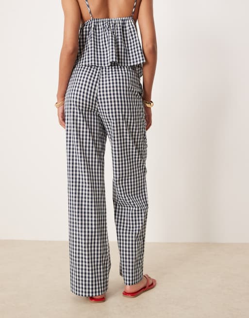 Nia - Khonny - Marineblå bukser med brede ben og gingham-tern, 4 af 5