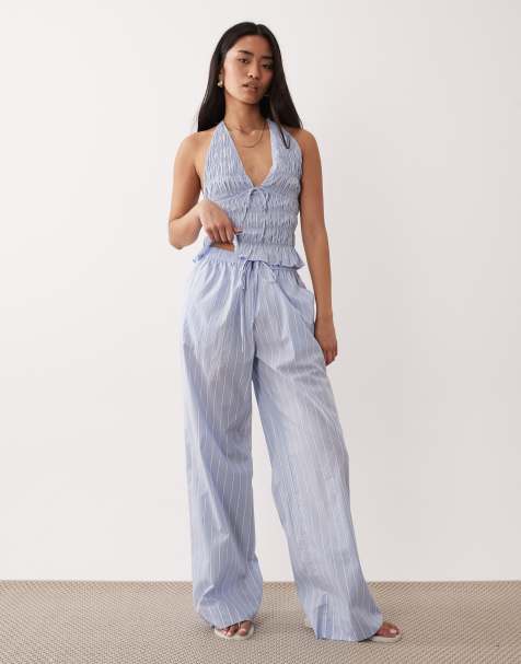 NIA Khonny wide leg trouser in blue stripe