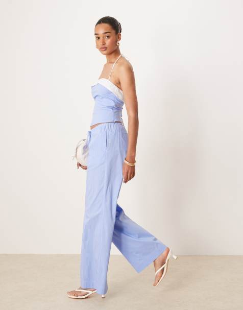 Nia lacey wide leg trouser co-ord in chambray blue