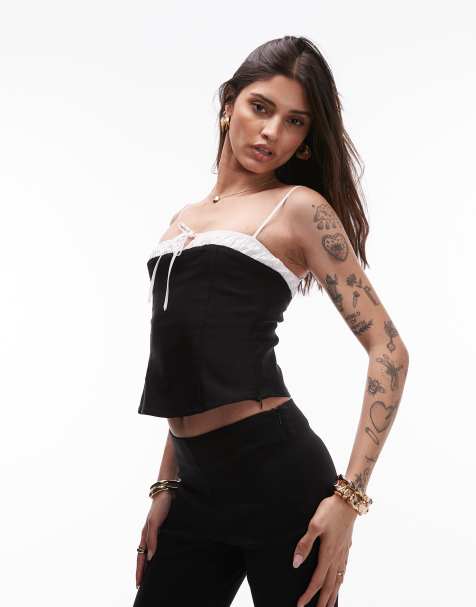 Nia maria bow-detail cami top in black