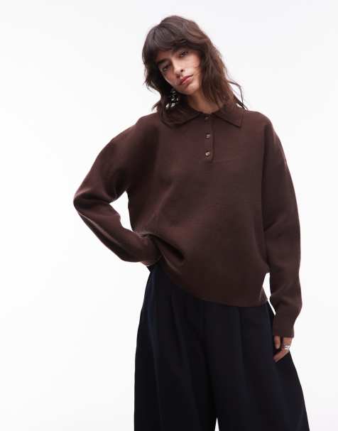NIA Marlowe long sleeve collared sweater in brown