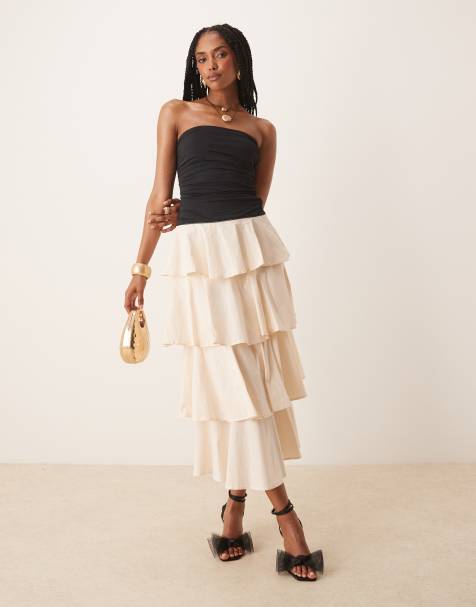 Nia mathilda tiered bandeau midaxi dress in ecru and black - view 1