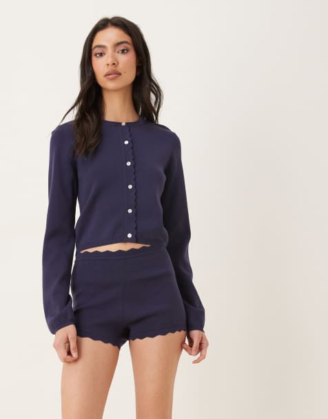 NIA Mazzy co-ord knit scallop edged short in navy - view 1