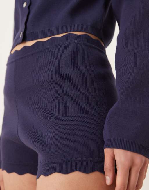NIA Mazzy co-ord knit scallop edged short in navy, 4 of 5