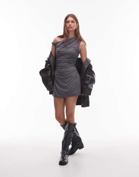 NIA Nola off the shoulder twist mini dress in grey - view 1