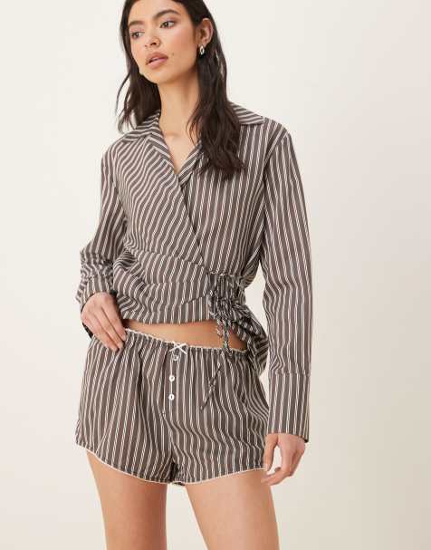 NIA Norman co-ord striped short in chambray coffee - view 1