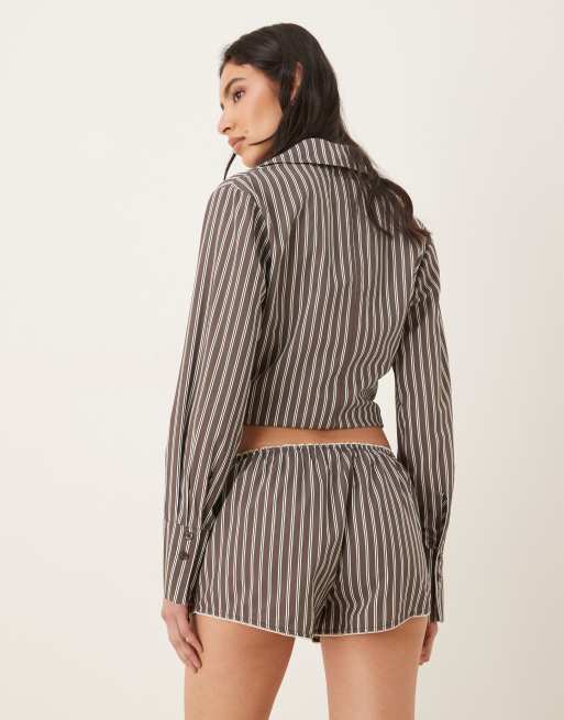 NIA Norman co-ord striped short in chambray coffee, 3 of 5