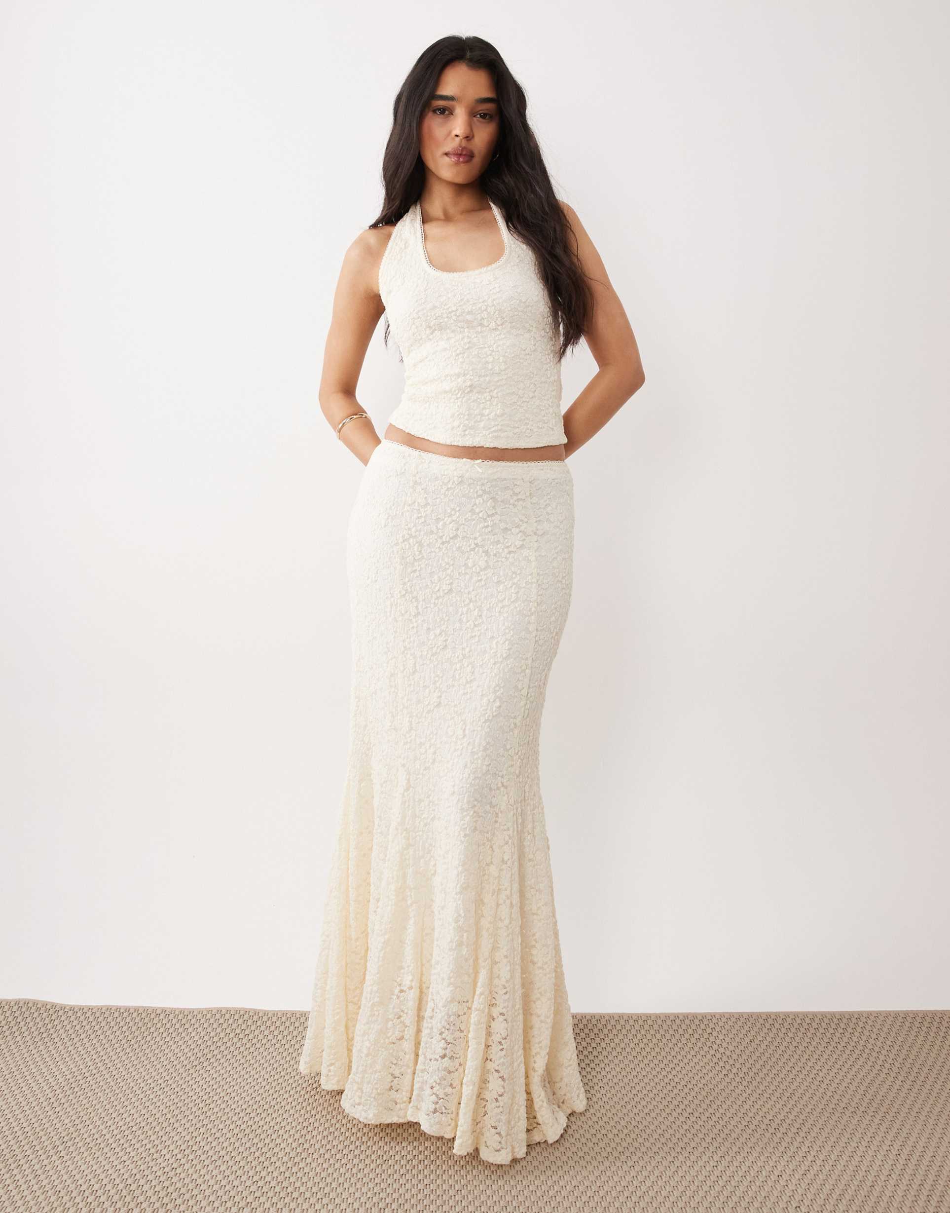nia normandie lace maxi skirt in ivory