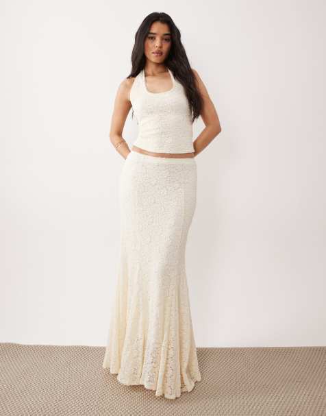 NIA Normandie lace midaxi skirt in ivory