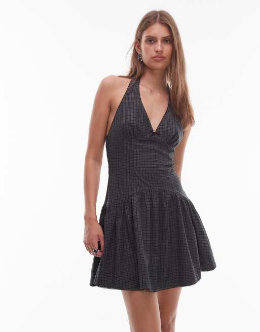 NIA Ollie halter neck pinstripe dress in back, 4 of 4