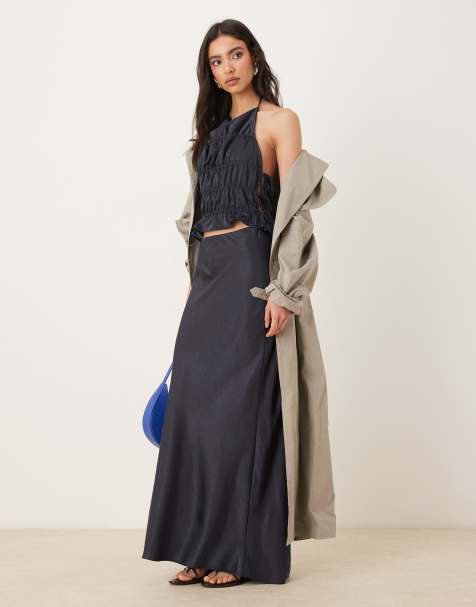 NIA Ravello co-ord satin midaxi skirt in navy - view 1