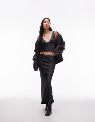 Nia Ravello Midaxi Satin Skirt In Black