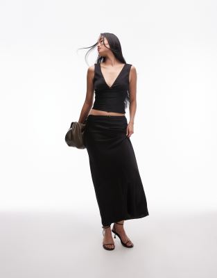 nia ravello rosette detail satin maxi skirt in black - part of a set