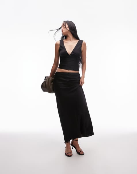 Nia ravello rosette detail satin maxi skirt co-ord in black