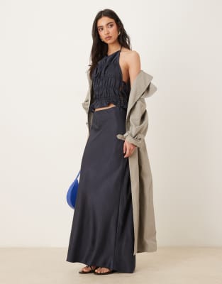 Nia Ravello Satin Midaxi Skirt In Blue