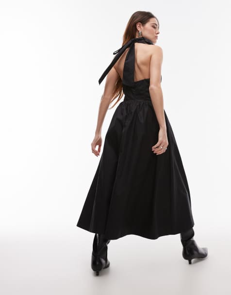 Nia rio corset detail poplin midi dress in black