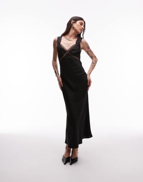 Nia rosario satin camisole midaxi dress in black