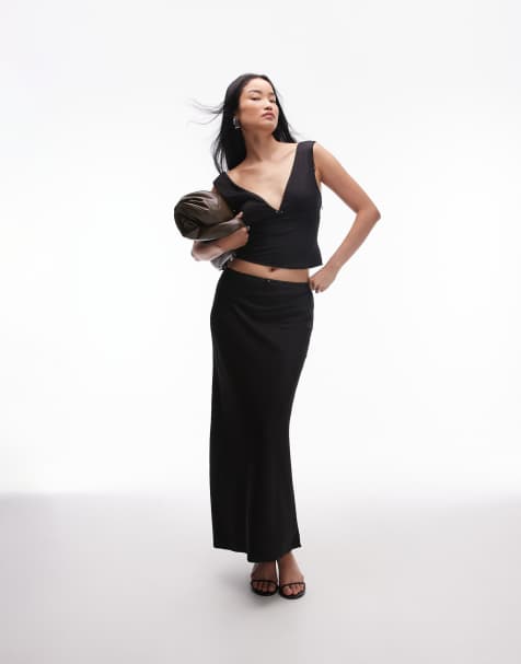 Nia rosette detail black satin co-ord - view 1