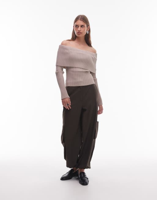 NIA Saffron off shoulder long sleeve sweater in oat, 3 of 4