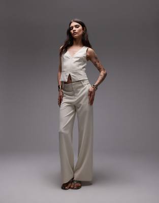 asos Nia sage linen wide leg trousers in birch