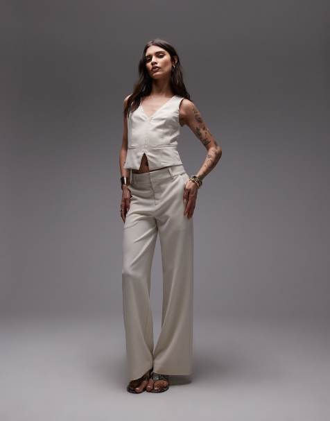 Nia sage linen wide leg trousers in birch