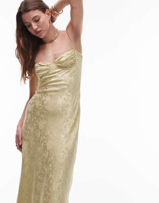 Nia samson flocked midi dress in lemongrass