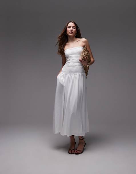 Nia santal slinky bandeau midaxi dress in white
