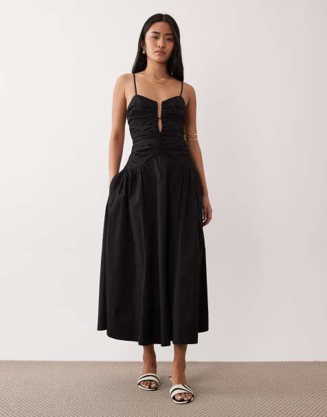 NIA Sawtelle ruched waist midaxi dress in black