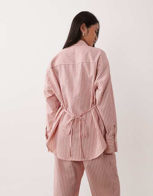 NIA Serrano co-ord long sleeve shirt in red stripe, 4 of 4